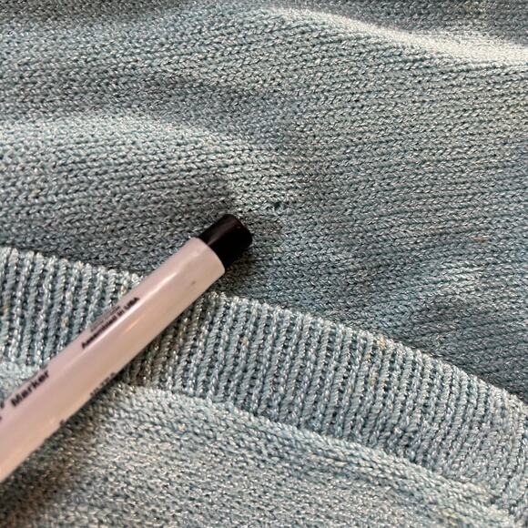 Vintage St. John for Saks Fifth Avenue Knit Wrap Dress Puff Sleeve Blue- Small - Picture 9 of 11